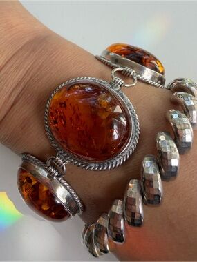 Vintage Baltic Amber Sterling Silver Bracelet